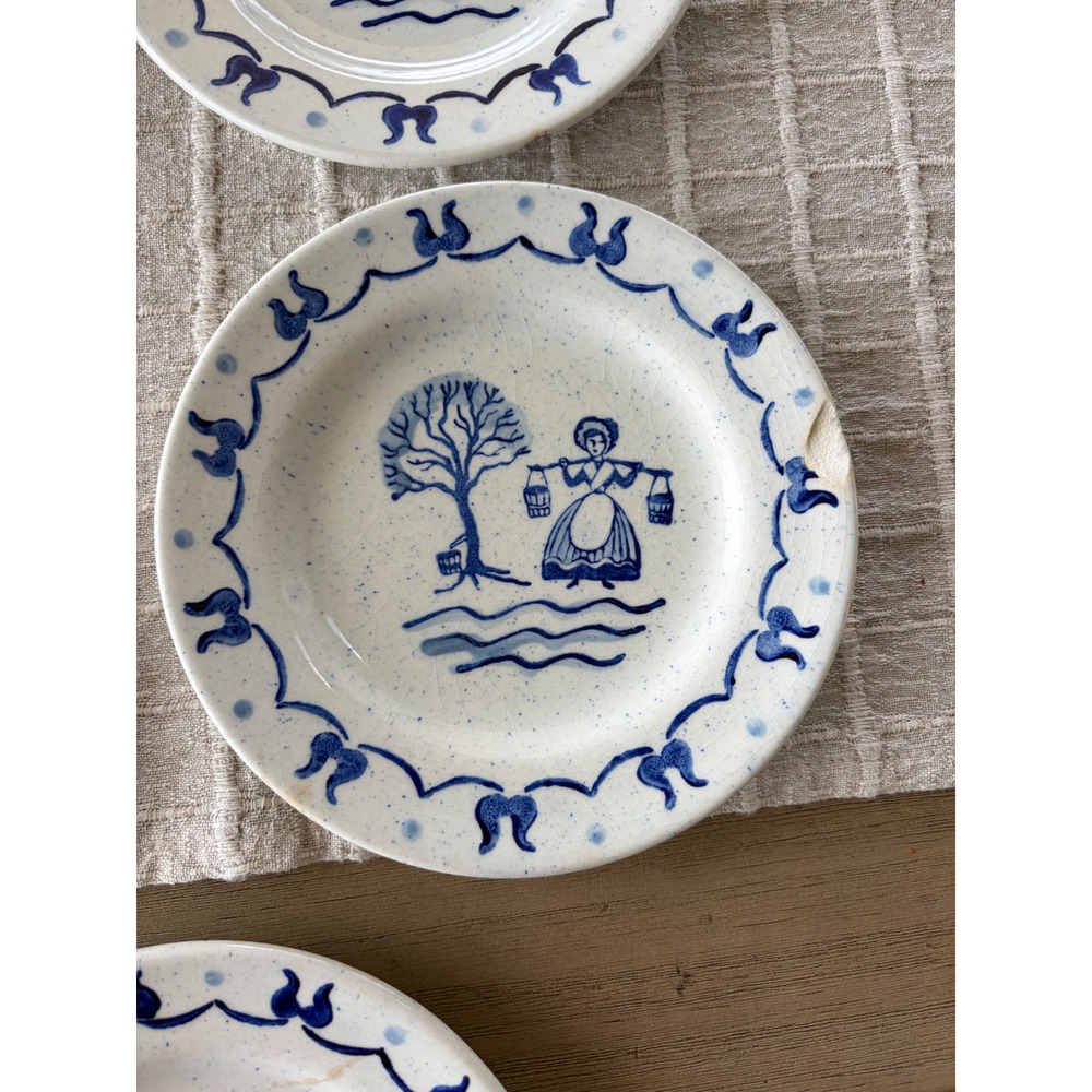 Vintage Metlox Poppytrail Provincial Blue Bread dessert Plates Set 7 California - Picture 3 of 5
